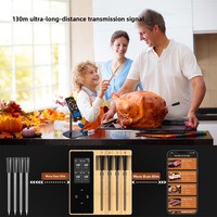 Thermomètre alimentaire sans fil Bluetooth Auplex avec grand écran et quatre sondes - Plage de -10°C à 105°C pour barbecue, four et grill