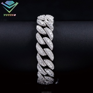 Emerald Diamond White Gold 925 Sterling <b>Silver</b> VVS Moissanite Cuban Link Chain Bracelet Ice Out Mossanite Jewelry for <b>Men</b> Women - Product Image 2
