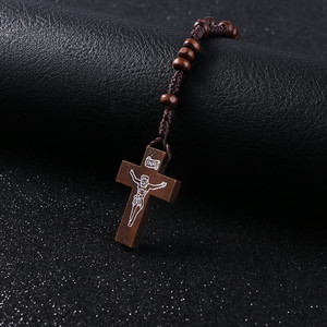 Bracelets de prière en bois vintage KOMi <span class=keywords><strong>Chiro</strong></span> Cross avec breloques, bijoux religieux catholiques chrétiens orthodoxes, cadeau de mode R-159 - Product Image 3