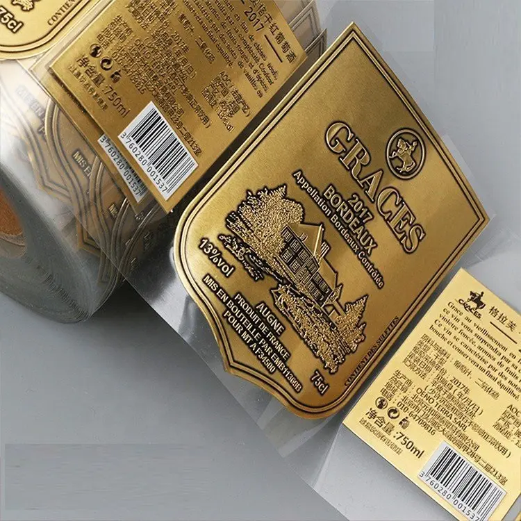 Индивидуальные частные Горячие золотые фольги лазерная 3d печать бутылки для вина крафт-бумаги этикетки в рулоне