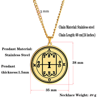 Collier pendentif en acier inoxydable avec sceau de démon Asmoday, sceau des origines, clé de Salomon, amulette goétique, talisman, bijoux