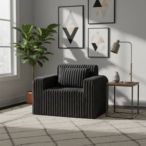 Black Jumbo Corduroy Plush Single Sofa <strong>Bed</strong> Modern Wide <strong>Arm</strong> Oversized Lounge <strong>Chair</strong> with Lumbar Pillow for Living Room - Product Image 5