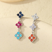 Anting-anting gantung semanggi berdaun empat berlapis emas warna-warni perak sterling 925 SPJ Wholesale, anting-anting kancing semanggi keberuntungan untuk wanita