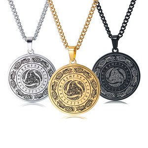 Kalung baja tahan karat Hip-Hop pria liontin simpul konsentris Irlandia Logo Rune Viking Skandinavia yang dipersonalisasi - Product Image 1