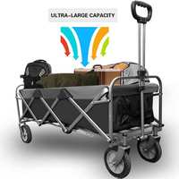 Chariot de transport pliable robuste à quatre roues en métal pour le camping, le jardin, la plage, les pique-niques et les voyages