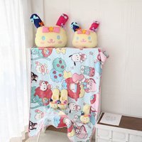 Bantal Lempar Boneka Plush Super Lembut Bertema Kartun Kelinci Bunga, Selimut AC, Penutup Sabuk Pengaman Mobil, Kapas PP