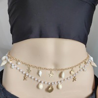 Chaîne de ventre luxueuse en alliage avec perles de coquillage et conques, accessoire de taille sexy pour la plage pour femme