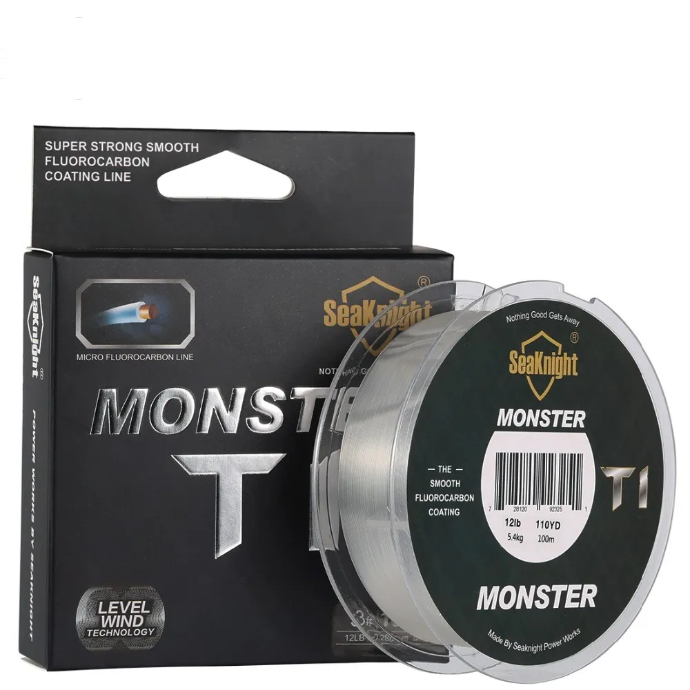 Linha de pesca monster t1, 100m, fio trançado para pescar monofilamentoso, revestido com fluorocarbono