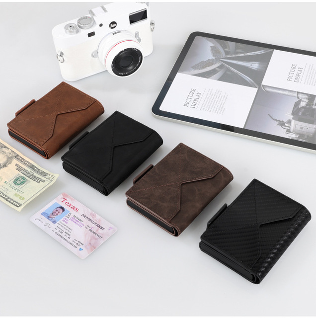 Luxury Smart Pop up Wallet Aluminum PU Leather Slim Credit Card Case with Custom Logo RFID Blocking Money Clip Wallet for Men