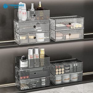 <span class=keywords><strong>Boîte</strong></span> de rangement étroite transparente avec miroir, organiseur de cosmétiques, support à rouges à lèvres en plastique PET avec texture ondulée effet eau - Product Image 3