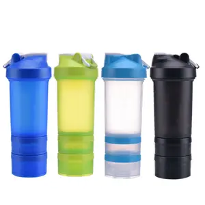Stampa personalizzata BPA bottiglie di acqua in plastica a 3 strati senza agitatore di proteine bicchieri di plastica all'ingrosso con coperchio e contenitore di stoccaggio 500ml