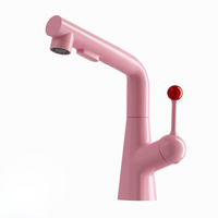 Robinet de lavabo monocommande moderne en alliage de zinc multicolore, à montage sur plan, avec double sortie d'eau chaude et froide, en céramique