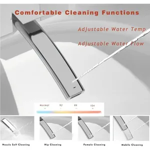Asiento de inodoro inteligente de lujo con bidé, diseño moderno alargado en forma de huevo, apertura automática, doble descarga, asiento calefactable ajustable, agua caliente, plástico - Product Image 4