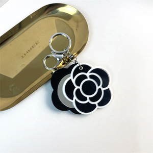 Black Floral Cartoon <b>Slide</b> Cover <b>Small</b> Mirror Pendant Key Chain Acrylic Round Mirror Keyring Durable Eco-Friendly Fashion - Product Image 2