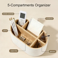 Organisateur de bureau en cuir PU écologique et durable, multi-compartiments, beige, pour fournitures de bureau et rangement de produits de beauté