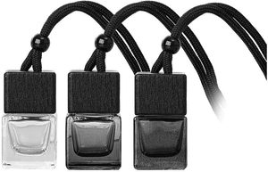 Botella de vidrio negra degradada clásica de 8 ml con tapa de madera negra, difusor de perfume para coche, ambientador colgante para aceites esenciales - Product Image 1