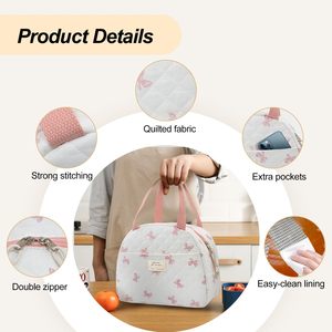 Cute Cotton <b>Lunch</b> <b>Bag</b> Satchel Fashionable <b>Insulated</b> Office Worker <b>Lunch</b> <b>Box</b> Cooler <b>Bag</b> for Office or Outdoor Use - Product Image 2