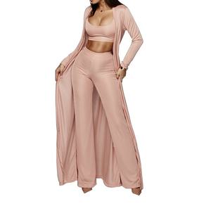 Women's Stretch Knit Long <b>Suspenders</b> Short Vest Long Pants <b>3</b> <b>Piece</b> <b>Set</b> Fashion - Product Image 4