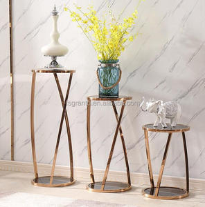 Meubles d'intérieur en acier inoxydable, couleurs personnalisées, 3 pièces, support de fleurs, table sur verre - Product Image 2
