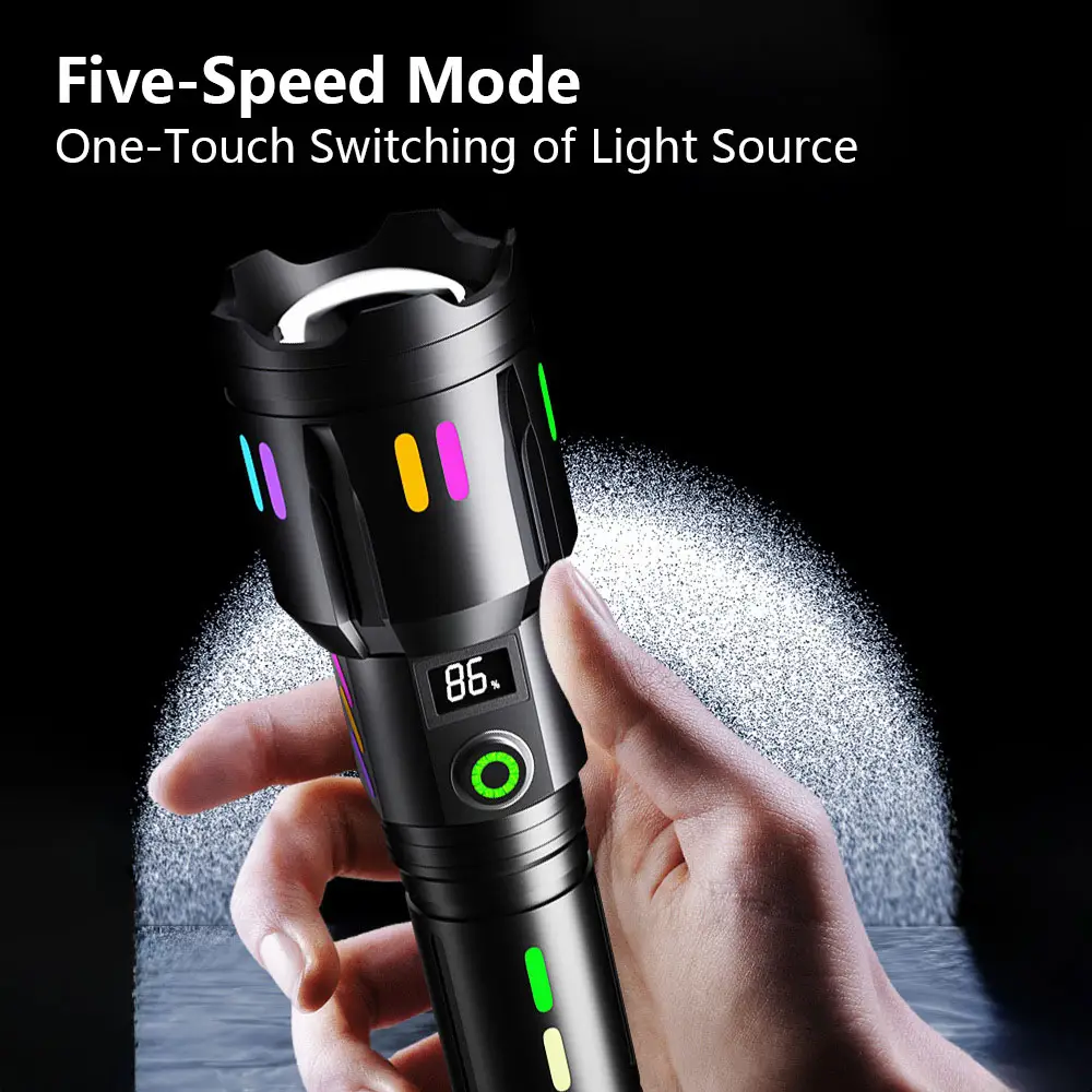 LED outdoor ultra long distance spotlight flashlight digital display screen white laser torch with fluorescent strip