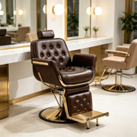 Fauteuil de Barbier Luxe à Cadre Doré, Fauteuil Inclinable pour Coiffure, Chaise de Toilettage pour Hommes, Mobilier de Salon de Coiffure