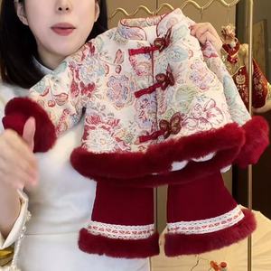 Girls Chinese Style Winter Hanfu Outfit Thickening New Year Clothing With Pearl Bag - Product Image 2
