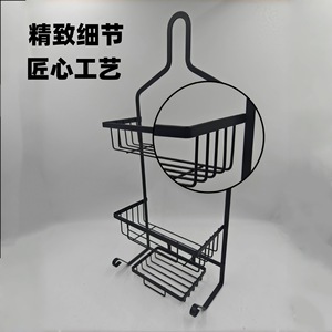 رف منظم للحمام ذاتي اللصق من الحديد، رائج على أمازون، رف حائط بثلاثة مستويات للغرفة والحمام مع خطافات - Product Image 3