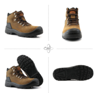 Bottes de sécurité en cuir Crazy Horse avec embout en acier anti-écrasement, résistantes aux chocs, anti-perforation, semelle en caoutchouc