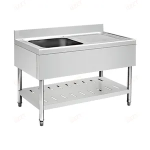 Ticari 1/2/3 bölme lavabo Drainboard ile 201 304 paslanmaz çelik ikram mutfak lavabo Undershelf ile çalışma masası masa