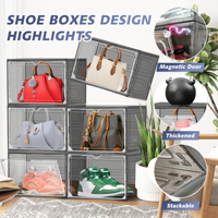 DAYOOH Grand conteneur à chaussures à côtés rabattables, organisateur de chaussures transparent empilable, boîte de rangement pour chaussures en plastique pliable avec couvercle magnétique