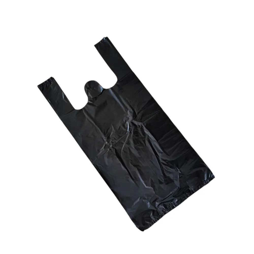 Eco-friendly plastic shopping vest bag PE biodegradable black plastic t-shirt bag t shirt plastic carry bags on roll