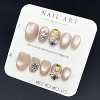 Diseñador Prensa en las uñas Ojo de gato corto Estilo francés 3D 10 piezas Uñas acrílicas hechas a mano Venta al por mayor Uñas postizas