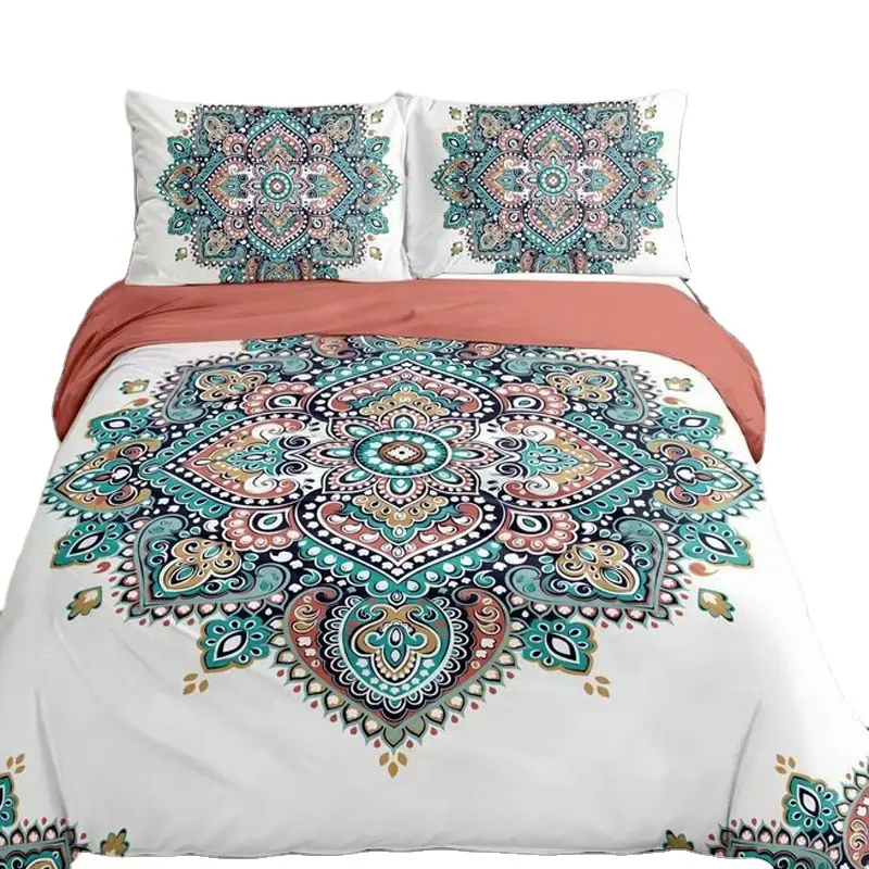 Bohemian style Duvet Cover Set, 3D Exotic Boho Chic Indian Floral Printed Luxury Soft Microfiber 2 Piece duvet cover