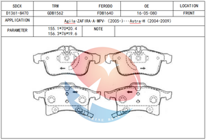 SDCX Kampas Rem D1361-8470 / 93181189 GDB1562 / AN-4003WK / 93176429 / D30003MH untuk VAUXHALL ASTRA <span class=keywords><strong>Mk</strong></span> V / MERIVA - Product Image 2