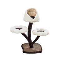 En gros, Arbre à chat moderne de luxe écologique en bois, structure d'escalade amusante en forme de fleur, maisonnette pour chat, tour et nid en rotin massif