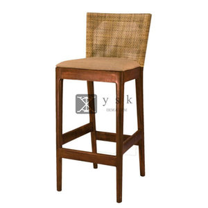 Diseño Tropical tejido de ratán marco de madera de Fresno sólido restaurante <span class=keywords><strong>Bar</strong></span> mostrador taburete silla con cojín de tela - Product Image 1
