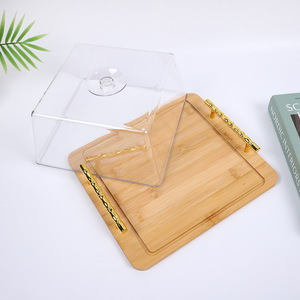 ถาดไม้ไผ่พร้อมฝาใสทรงสี่เหลี่ยมสำหรับเสิร์ฟชา เค้ก ขนมหวาน โรงแรม - Product Image 1