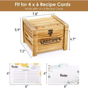 Wooden Square Recipe <b>Box</b> Solid Wood Flip Top Lockable <b>Kitchen</b> Desktop Organizer <b>Storage</b> For Cards And Recipes - Product Image 5