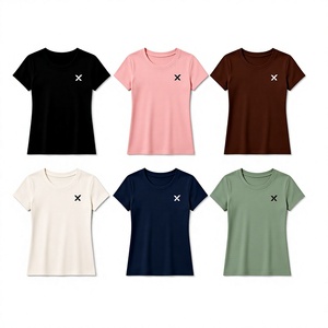 เอ็กซ์ สปอร์ต ซิตี้เสื้อยืดคอกลมสีทึบสำหรับผู้หญิง แขนสั้น ทรงปกติ เสื้อยืดกราฟิกระบายอากาศได้ดี มีหลายสีให้เลือก - Product Image 1