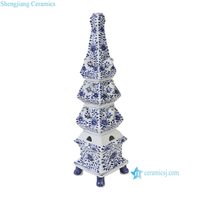 RZKR104-A Vase à tulipes à quatre niveaux en céramique surdimensionné, motif floral bleu cobalt dessiné à la main, style Chinoiserie, ornement décoratif en forme de tour de fleurs