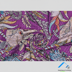 Colchas y colchas Kantha de trabajo con parches, colchas Kantha hechas a mano, colcha de algodón con estampado de animales de Color púrpura, venta al por mayor, OEM - Product Image 1