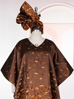 H&D S11088 Vêtements africains personnalisés pour femmes, taille unique, robe longue, robe tendance à col en V avec foulard