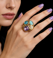 Bague de mariage géométrique vintage épaisse pour femme, plaquée or 18 carats, en acier inoxydable, sertie de zircons multicolores, tendance