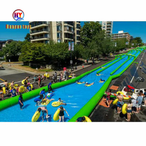 Tobogán de tierra Azul de 300m para carreras, toboganes largos de agua urbana inflables comerciales grandes para publicidad - Product Image 6