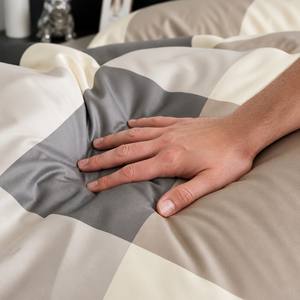 Poland Stock <b>Neutral</b> Block <b>Bedding</b> <b>Set</b> Charcoal Cream Check Cotton Duvet EU Dropshipping 3pcs - Product Image 4
