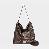 Sac Hobo de Luxe pour Femme à Imprimé Léopard, Sac à Bandoulière et Sac à Main en Velours à Motif Animal Ton sur Ton, Fourre-tout pour Dames