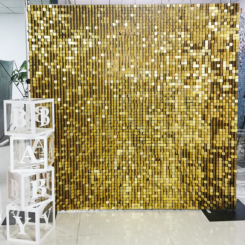 Drop Shipping personalizzato luccichio da parete con paillettes in oro pannello per tenda quadrata con specchio quadrato in oro luccicante pannelli da parete