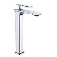 Robinet de lavabo moderne haut chromé à poignée unique pour hôtel, eau chaude et froide, en laiton avec valve en céramique