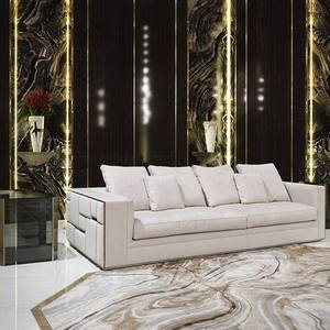 Sofá <span class=keywords><strong>Babylon</strong></span> Geométrico de 3 Plazas, Recto, Tapizado en Cuero, con Líneas Metálicas, para Villa, Apartamento o Sala de Exhibición, Diseño Italiano de Lujo - Product Image 2