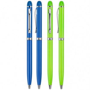 Stylo bille publicitaire classique personnalisé en métal bleu-vert avec logo gravé pour entreprise et hôtel - Product Image 1